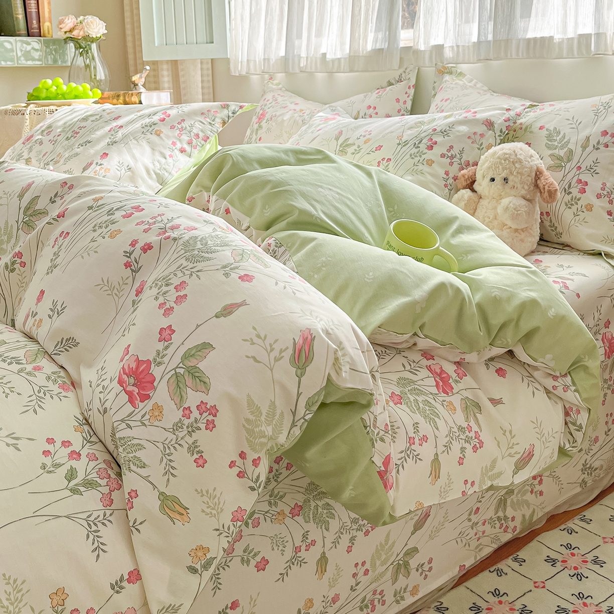 花梦欣 2026新款全棉纯棉印花花卉款四件套 玉笛花间