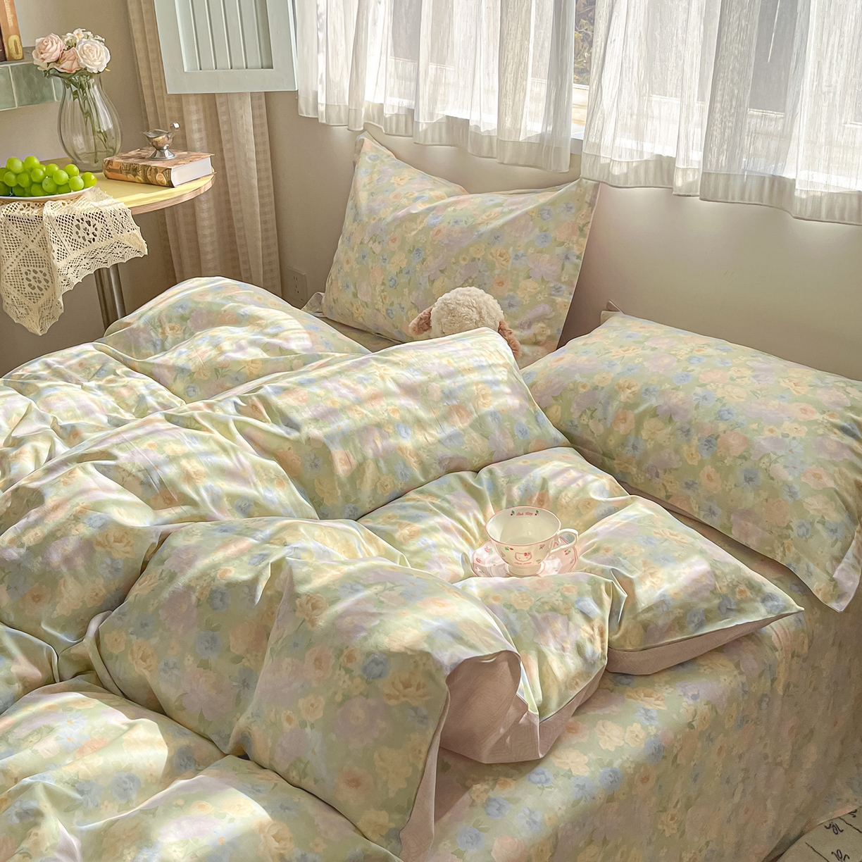 91家纺网 家纺一手货源 找家纺 花梦欣 2026新款全棉纯棉印花花卉款四件套 栀子花语