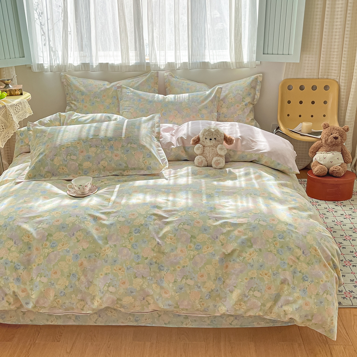 91家纺网 家纺一手货源 找家纺 花梦欣 2026新款全棉纯棉印花花卉款四件套 栀子花语