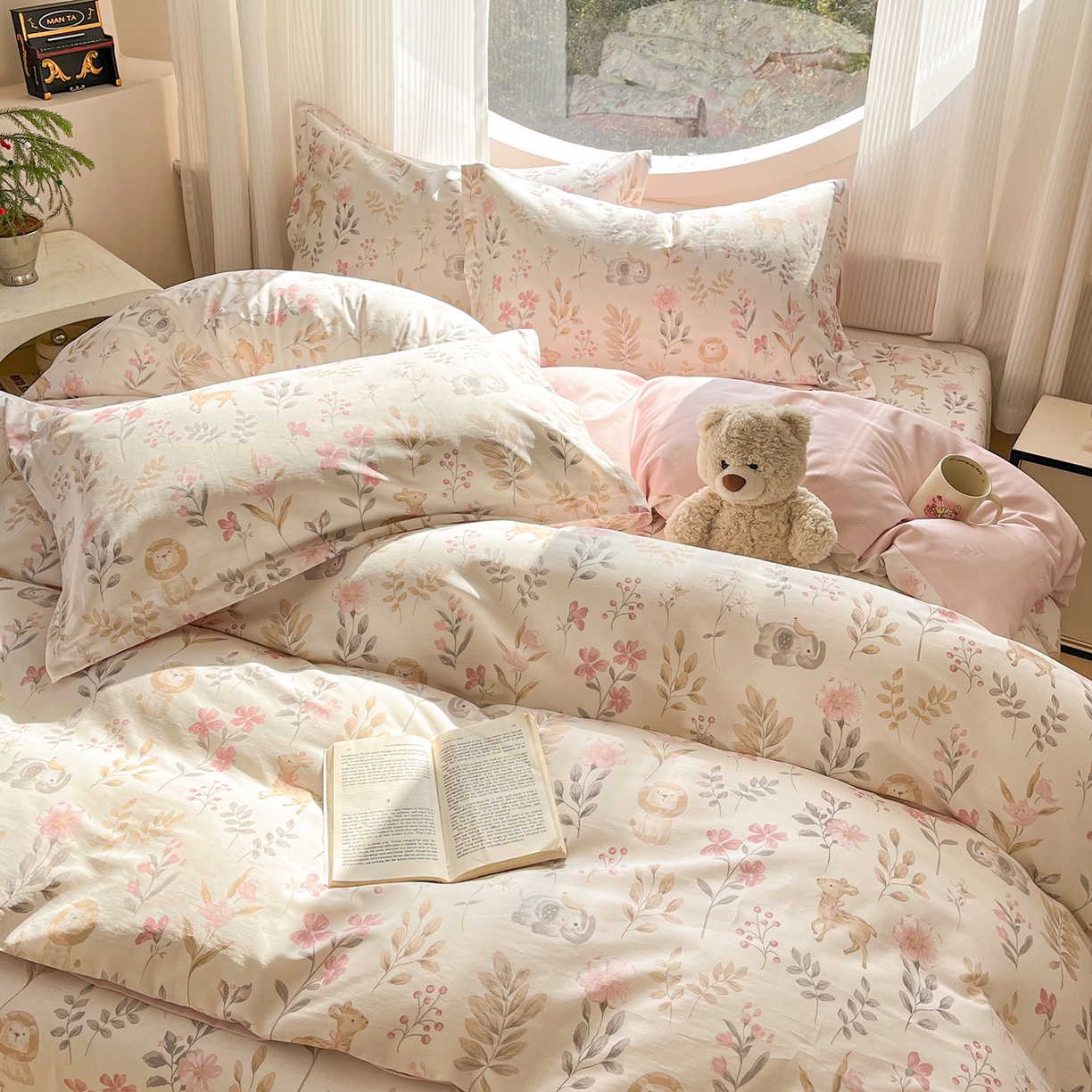 91家纺网 家纺一手货源 找家纺 花梦欣 2026新款全棉纯棉印花花卉款四件套 自然手记粉