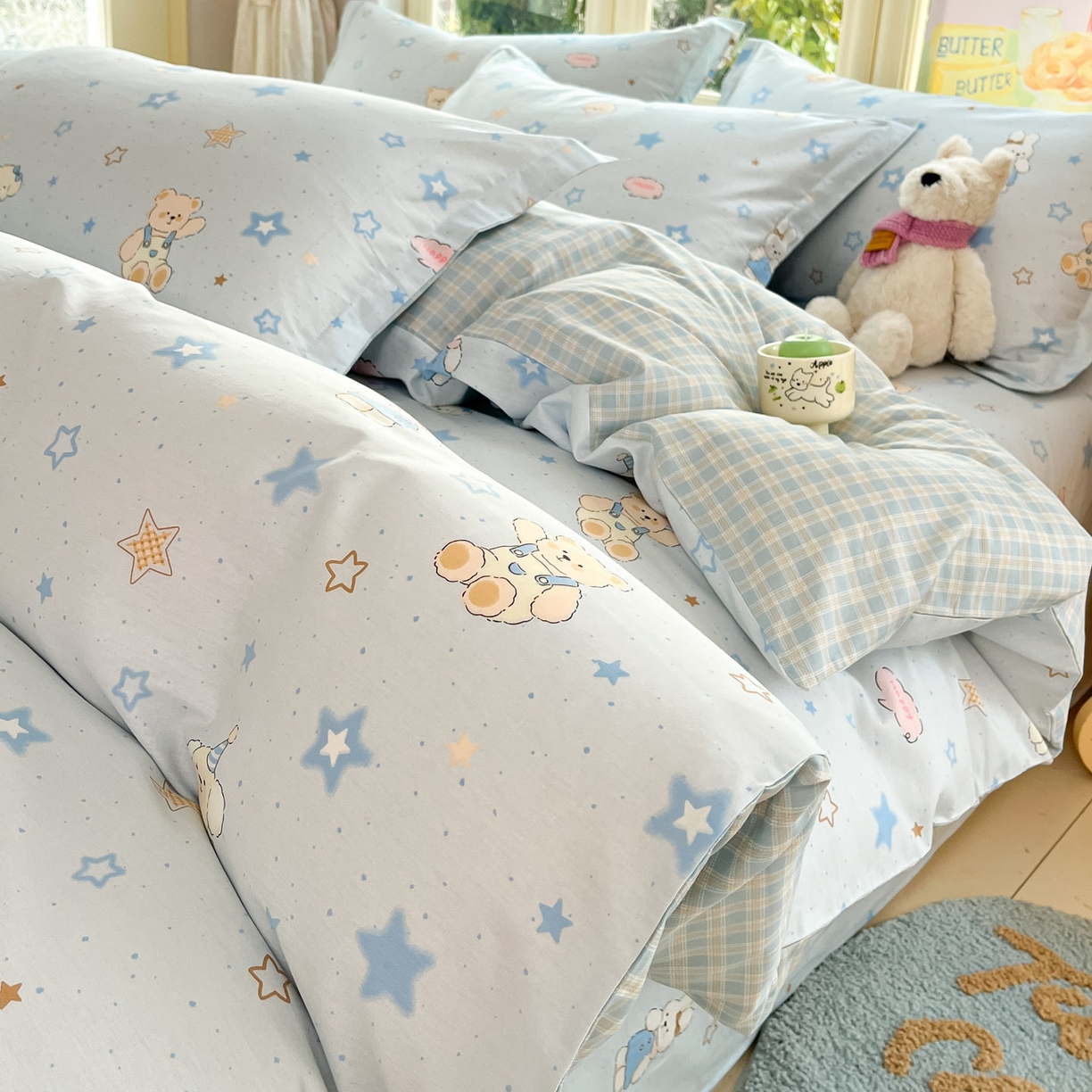 91家纺网 家纺一手货源 找家纺 莱通家纺 2026春夏新款全棉12868印花四件套单品系列-单被套 星星童话园