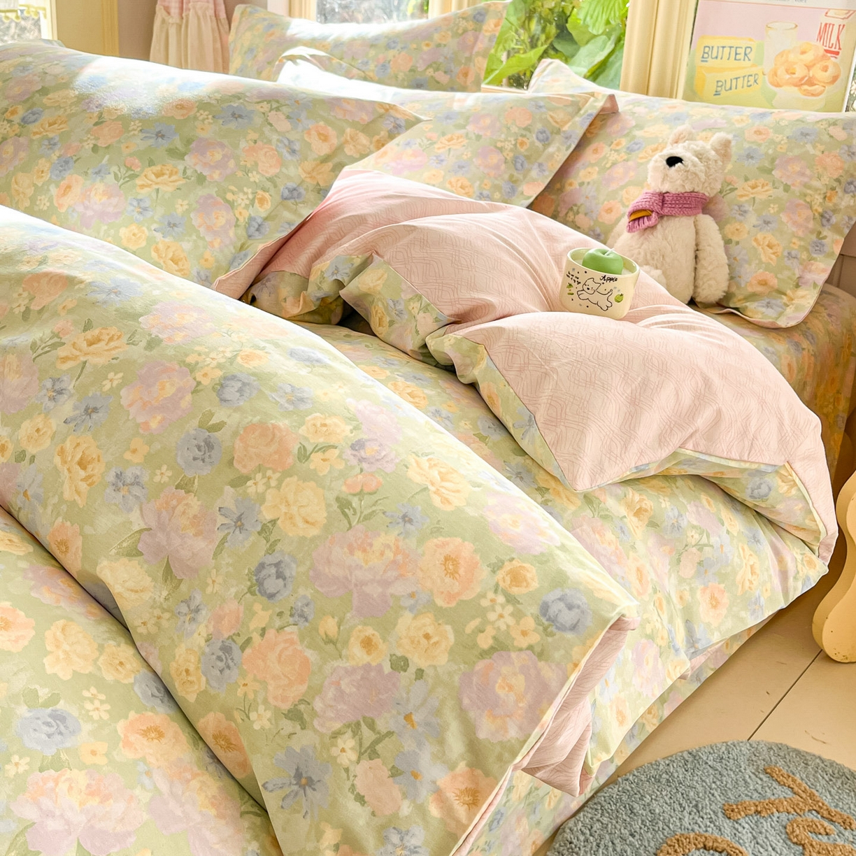 91家纺网 家纺一手货源 找家纺 莱通家纺 2026春夏新款全棉12868印花四件套单品系列-单被套 栀子花语