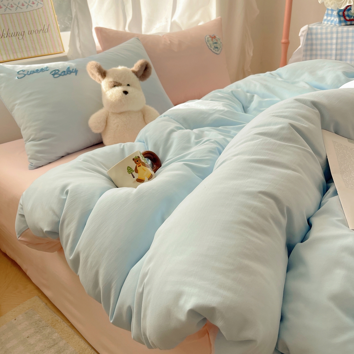 91家纺网 家纺一手货源 找家纺 （总）韩都家居 2026春夏新款卡通云朵棉毛巾绣四件套-系列一