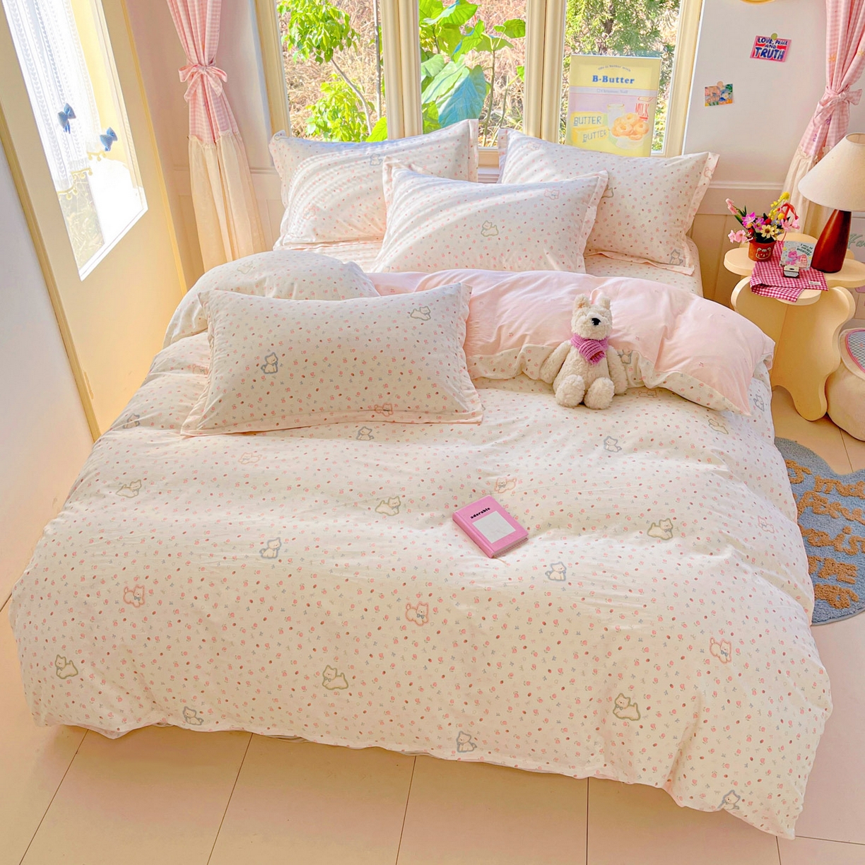 91家纺网 家纺一手货源 找家纺 莱通家纺 2026春夏新款全棉12868印花四件套单品系列-单被套 玫瑰小狗