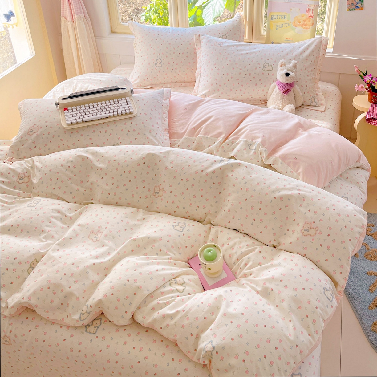 91家纺网 家纺一手货源 找家纺 莱通家纺 2026春夏新款全棉12868印花四件套单品系列-单被套 玫瑰小狗