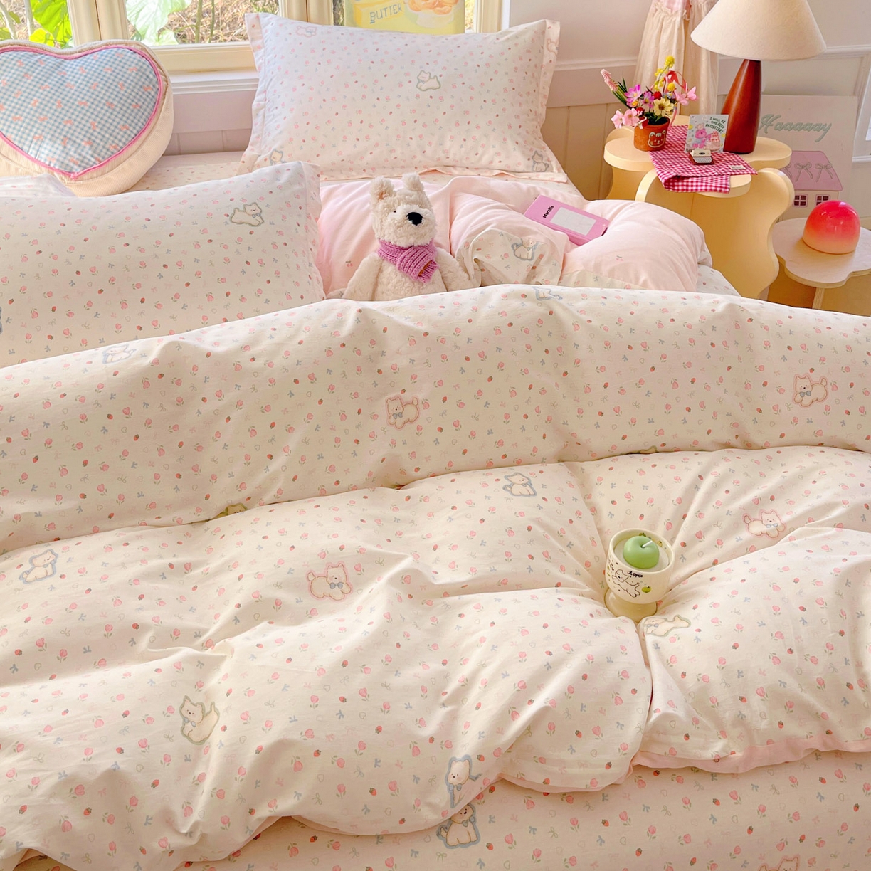 91家纺网 家纺一手货源 找家纺 莱通家纺 2026春夏新款全棉12868印花四件套单品系列-单被套 玫瑰小狗