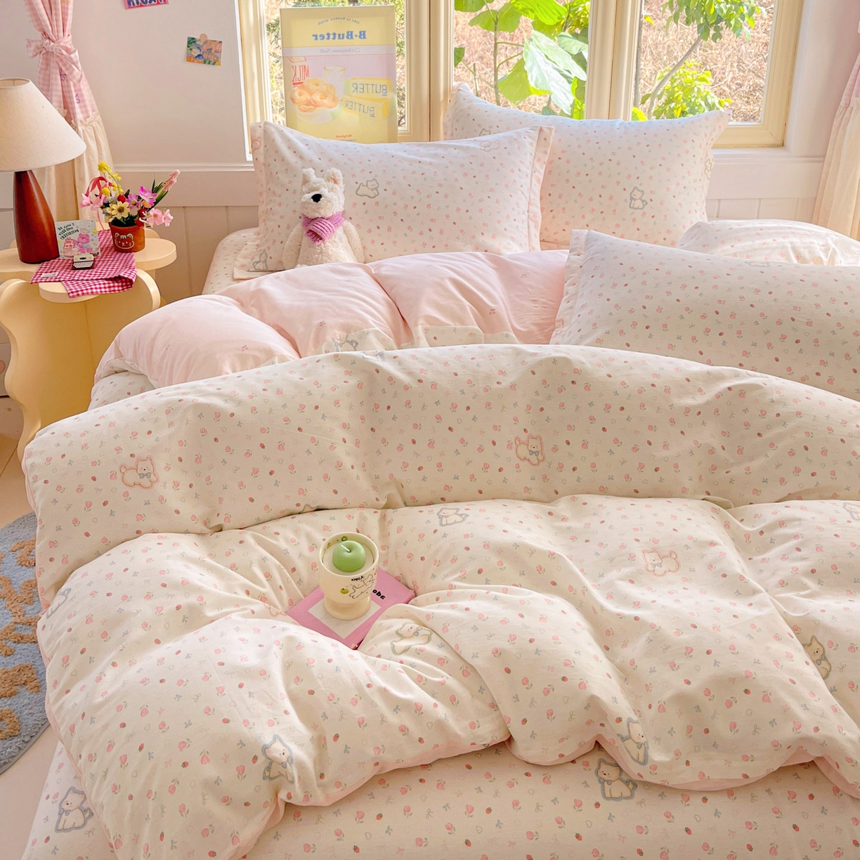 91家纺网 家纺一手货源 找家纺 莱通家纺 2026春夏新款全棉12868印花四件套单品系列-单被套 玫瑰小狗
