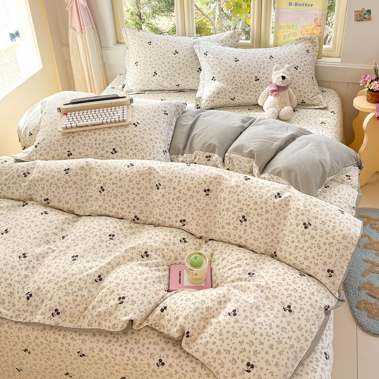 91家纺网 家纺一手货源 找家纺 莱通家纺 2026春夏新款全棉12868印花四件套单品系列-单被套 墨兰樱桃