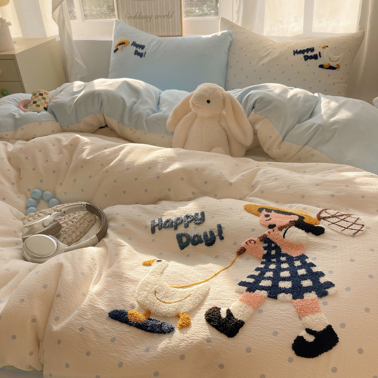 91家纺网 家纺一手货源 找家纺 （总）韩都家居 2026春夏新款卡通云朵棉毛巾绣四件套-系列一