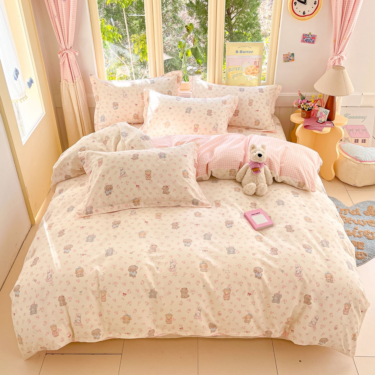 91家纺网 家纺一手货源 找家纺 莱通家纺 2026春夏新款全棉12868印花四件套单品系列-单被套 奶酪幼儿园