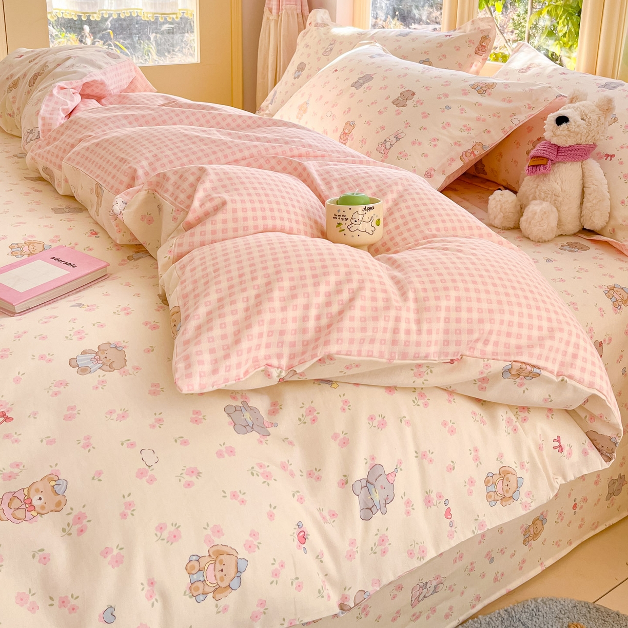 91家纺网 家纺一手货源 找家纺 莱通家纺 2026春夏新款全棉12868印花四件套单品系列-单被套 奶酪幼儿园