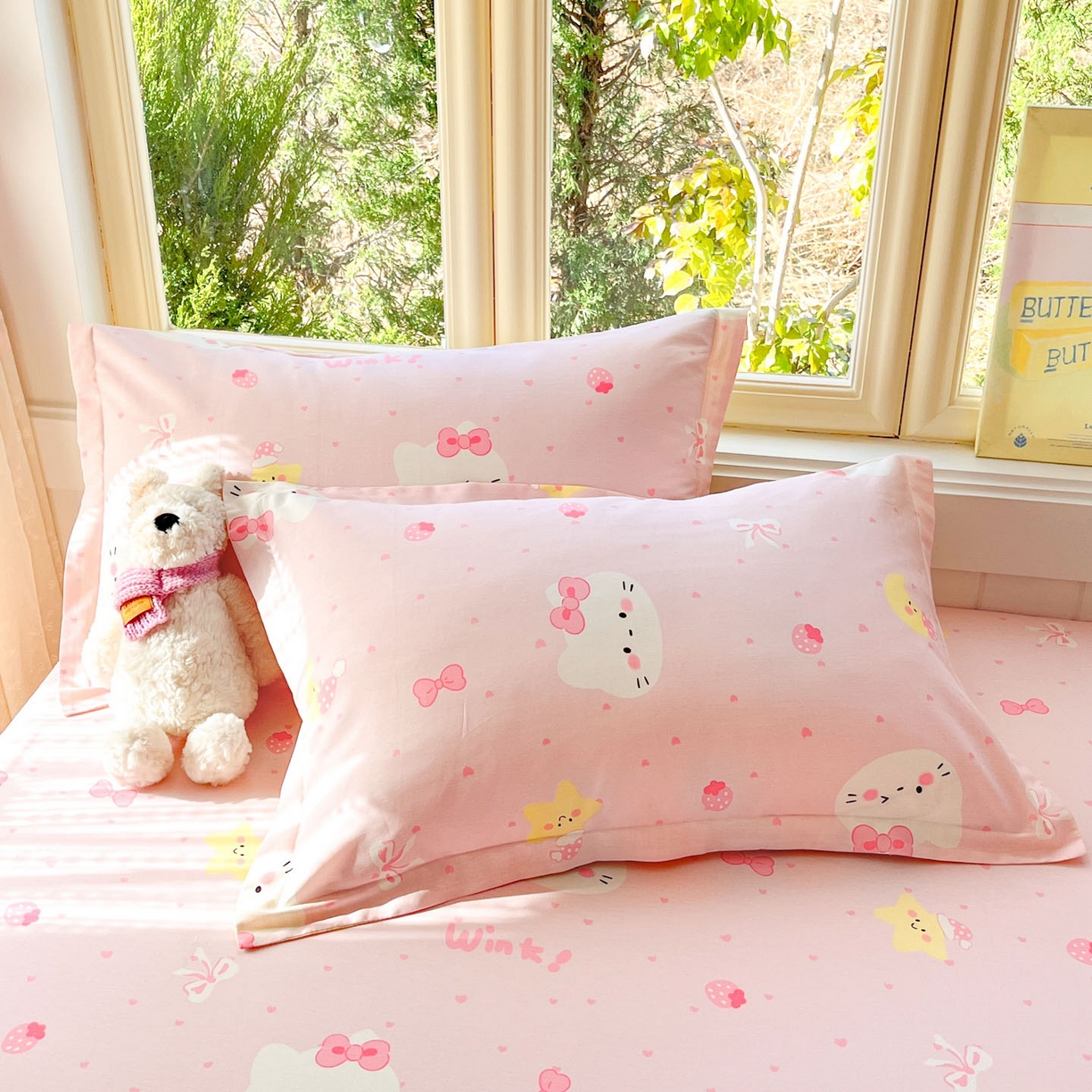 91家纺网 家纺一手货源 找家纺 莱通家纺 2026春夏新款全棉12868印花四件套单品系列-单被套 奶油凯蒂