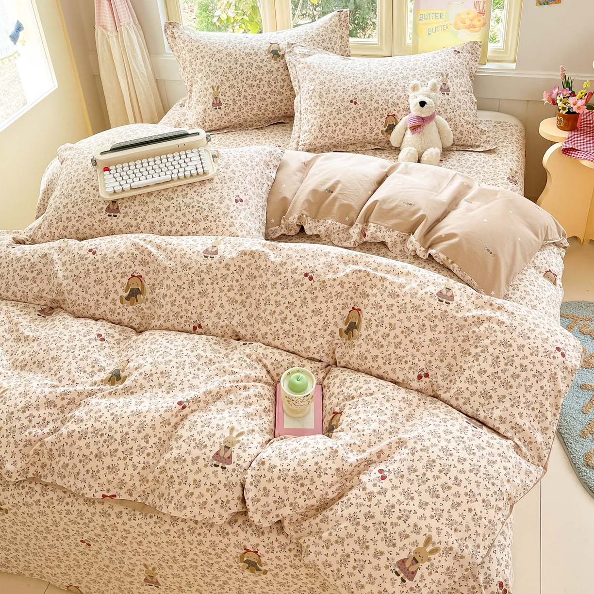 91家纺网 家纺一手货源 找家纺 莱通家纺 2026春夏新款全棉12868印花四件套单品系列-单被套 帕丁顿兔兔