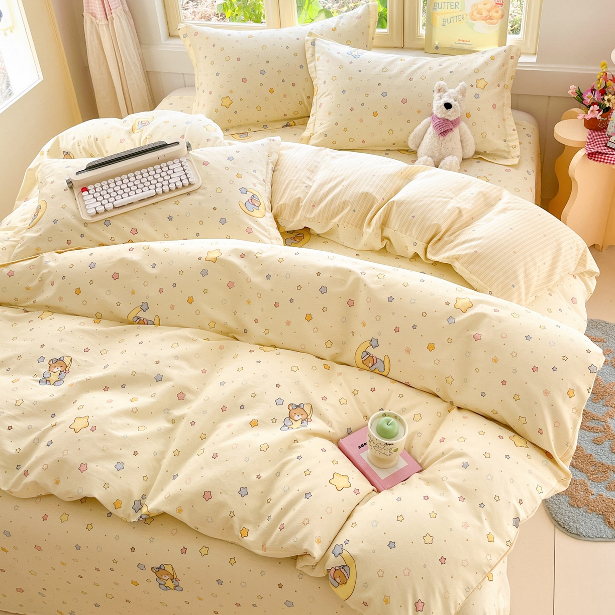 91家纺网 家纺一手货源 找家纺 莱通家纺 2026春夏新款全棉12868印花四件套单品系列-单被套 睡梦熊