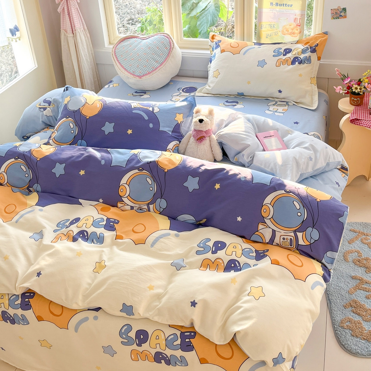 91家纺网 家纺一手货源 找家纺 莱通家纺 2026春夏新款全棉12868印花四件套单品系列-单被套 太空梦乐园