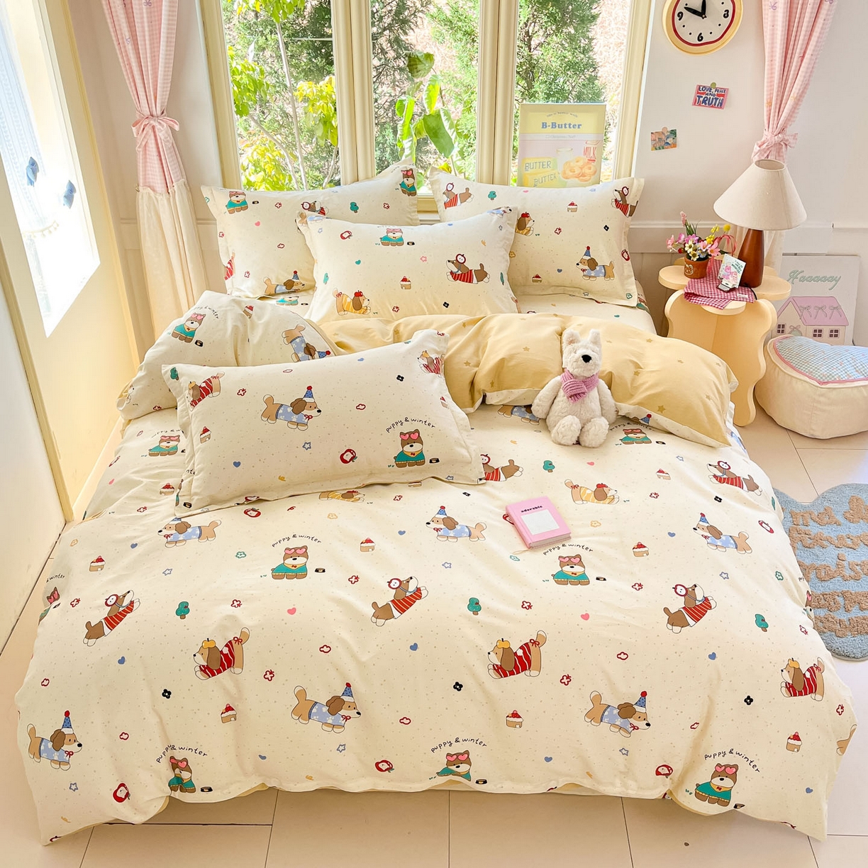 91家纺网 家纺一手货源 找家纺 莱通家纺 2026春夏新款全棉12868印花四件套单品系列-单被套 汪星卧室