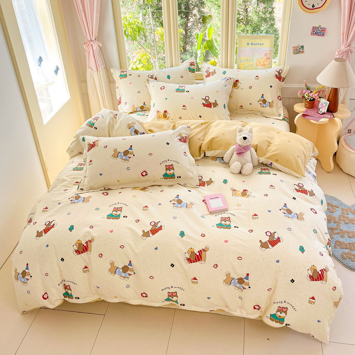 91家纺网 家纺一手货源 找家纺 莱通家纺 2026春夏新款全棉12868印花四件套单品系列-单被套 汪星卧室