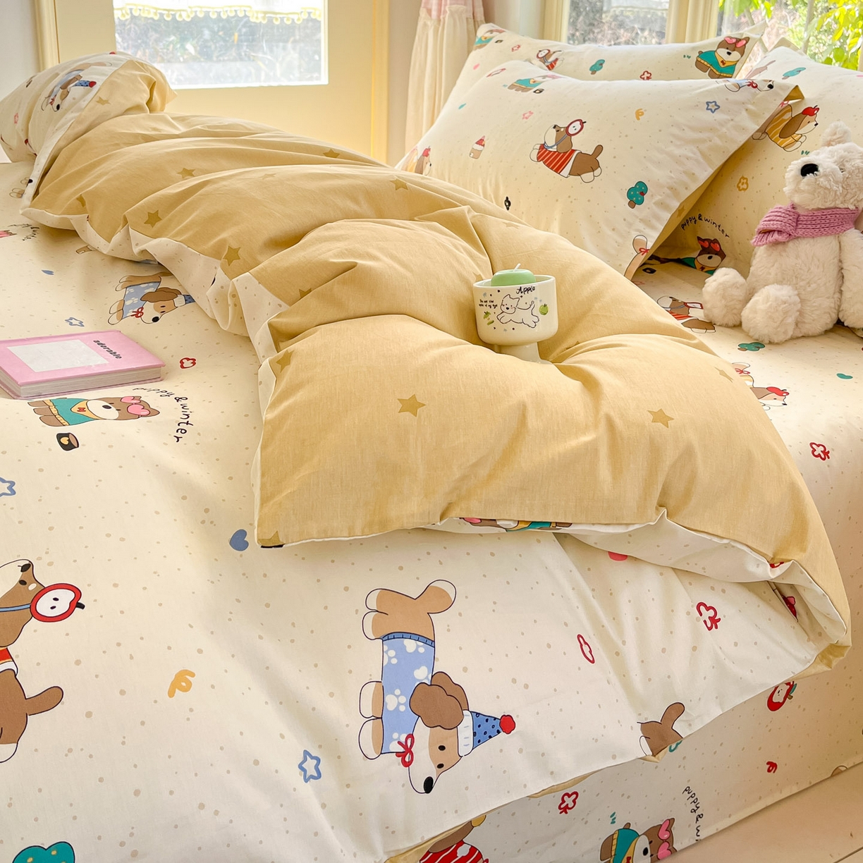 91家纺网 家纺一手货源 找家纺 莱通家纺 2026春夏新款全棉12868印花四件套单品系列-单被套 汪星卧室