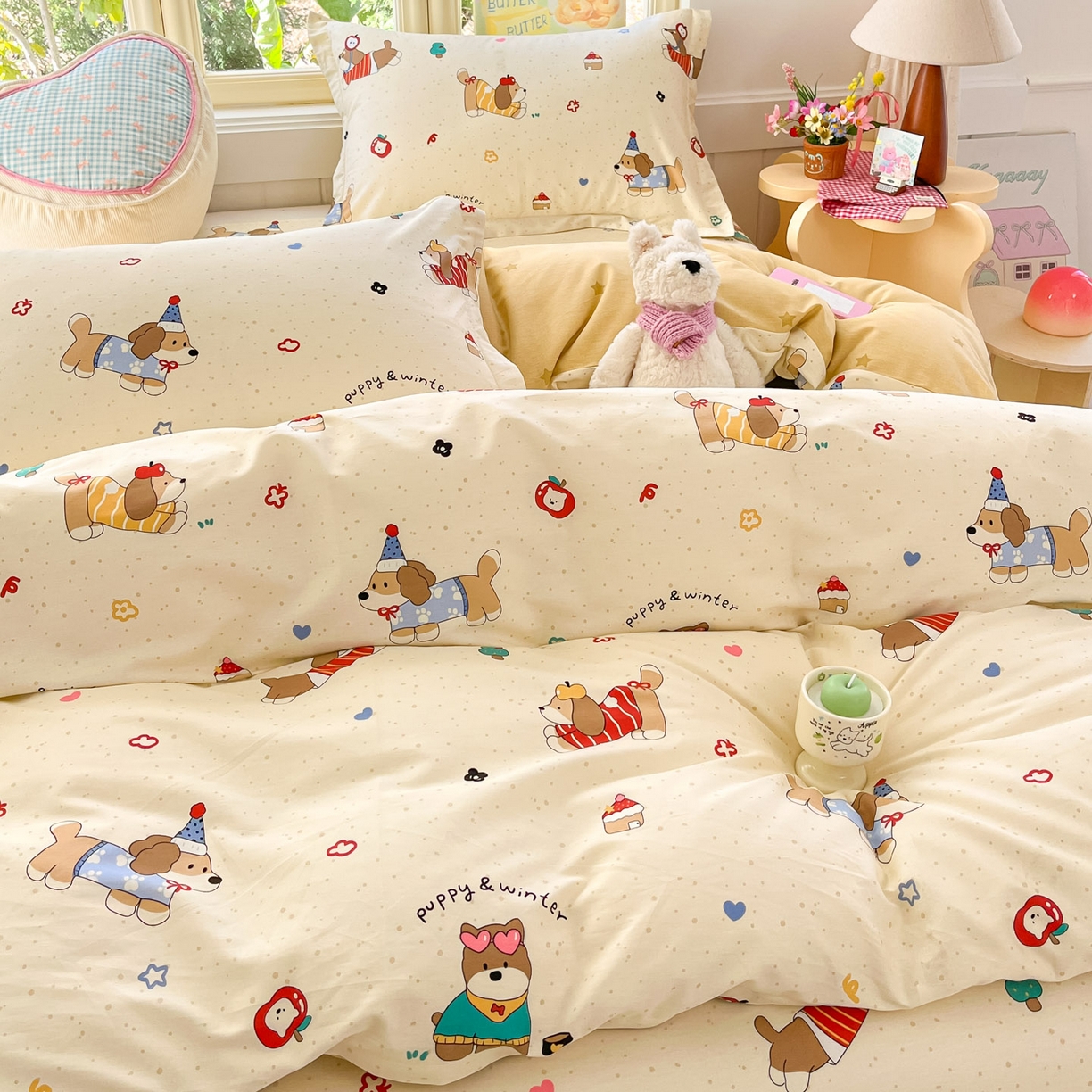 91家纺网 家纺一手货源 找家纺 莱通家纺 2026春夏新款全棉12868印花四件套单品系列-单被套 汪星卧室