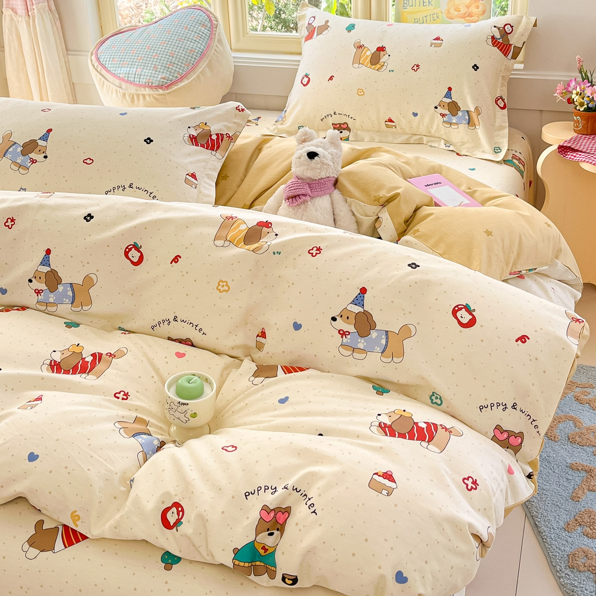 91家纺网 家纺一手货源 找家纺 莱通家纺 2026春夏新款全棉12868印花四件套单品系列-单被套 汪星卧室