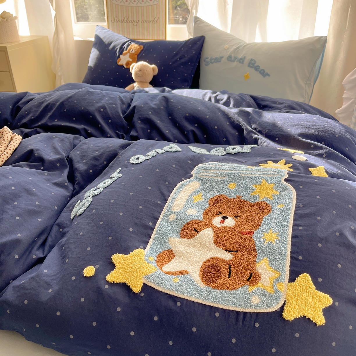 韩都家居 2026春夏新款卡通云朵棉毛巾绣四件套-系列一 许愿熊