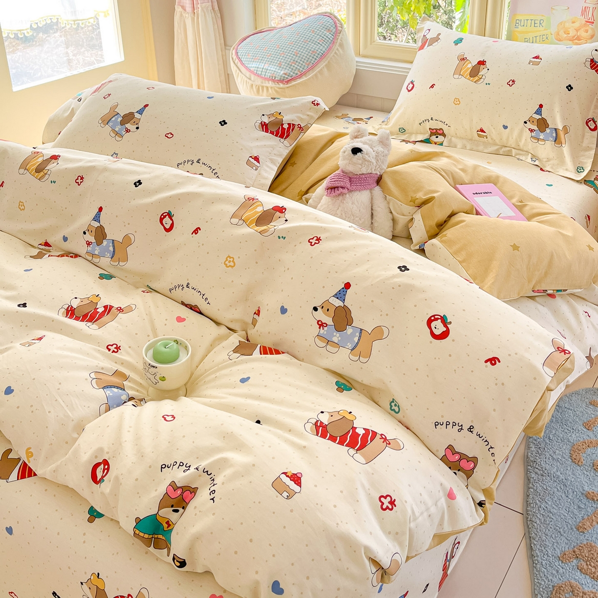 91家纺网 家纺一手货源 找家纺 莱通家纺 2026春夏新款全棉12868印花四件套单品系列-单被套 汪星卧室