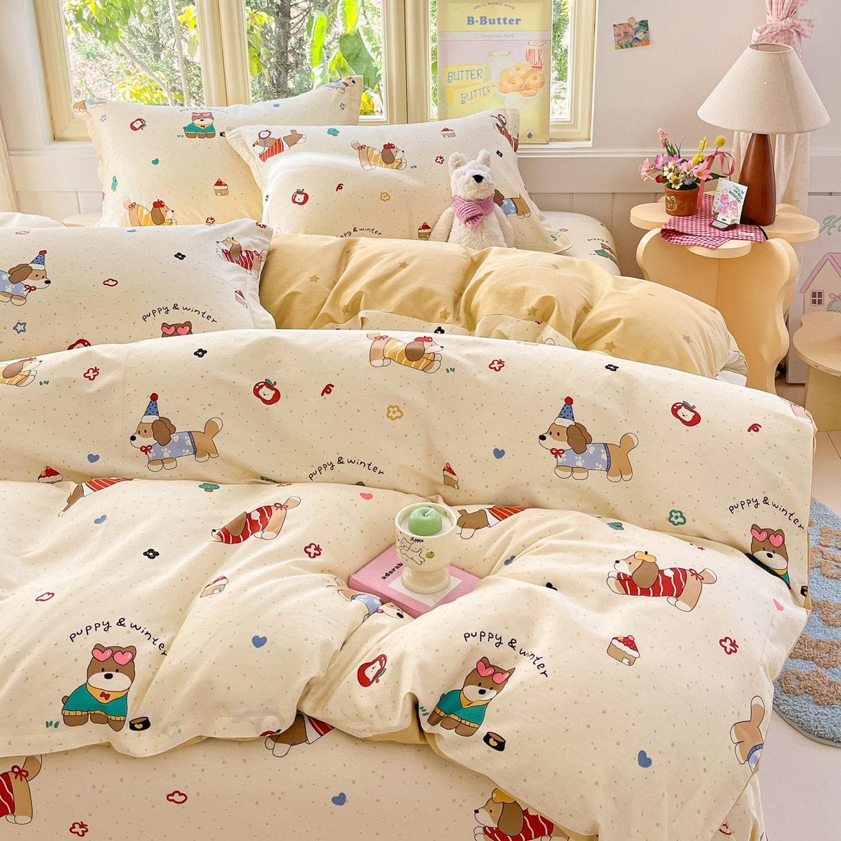 91家纺网 家纺一手货源 找家纺 莱通家纺 2026春夏新款全棉12868印花四件套单品系列-单被套 汪星卧室