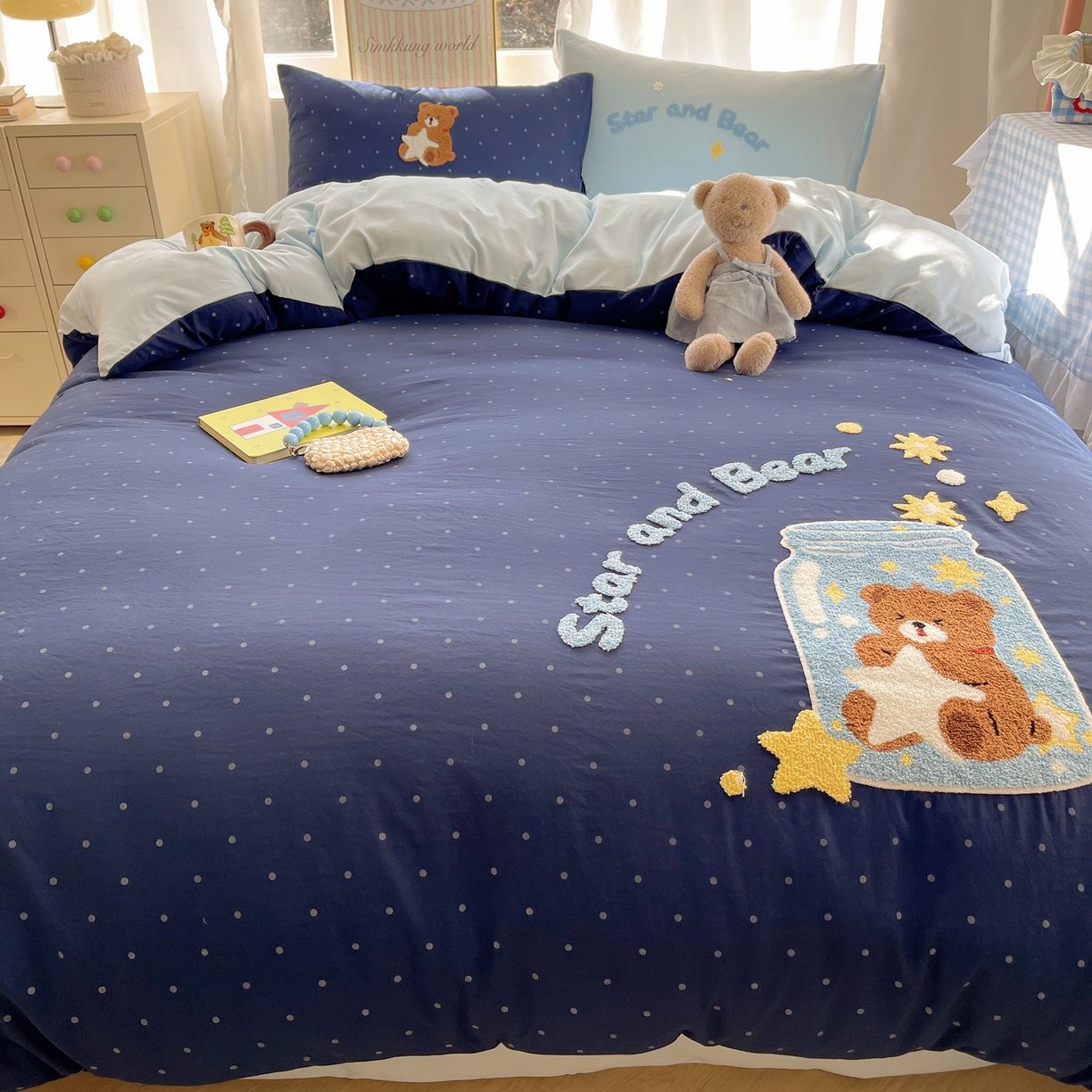 91家纺网 家纺一手货源 找家纺 韩都家居 2026春夏新款卡通云朵棉毛巾绣四件套-系列一 许愿熊