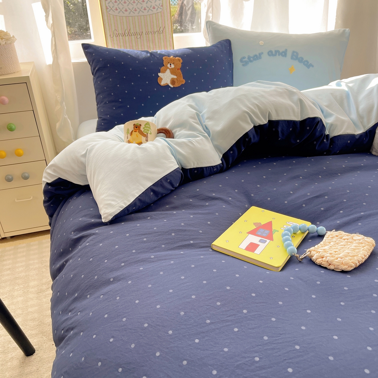 91家纺网 家纺一手货源 找家纺 韩都家居 2026春夏新款卡通云朵棉毛巾绣四件套-系列一 许愿熊