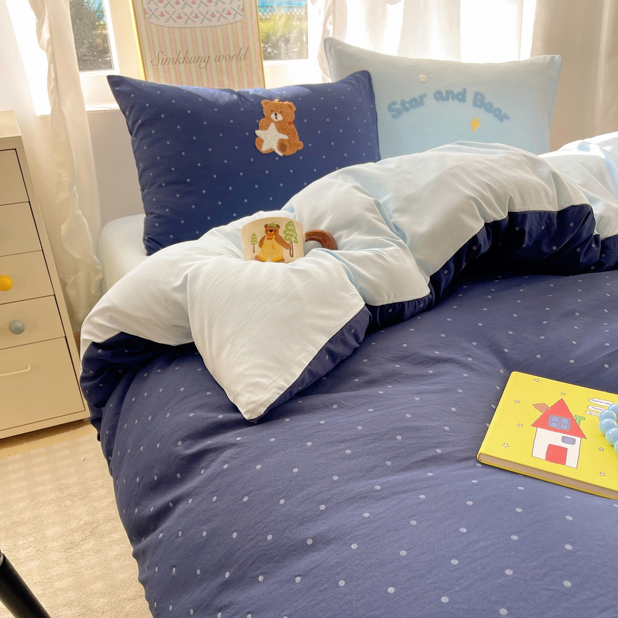 91家纺网 家纺一手货源 找家纺 韩都家居 2026春夏新款卡通云朵棉毛巾绣四件套-系列一 许愿熊