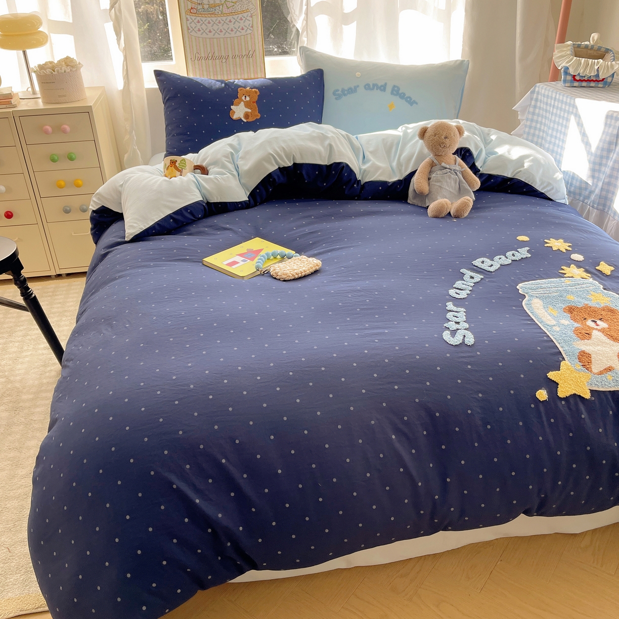 91家纺网 家纺一手货源 找家纺 韩都家居 2026春夏新款卡通云朵棉毛巾绣四件套-系列一 许愿熊