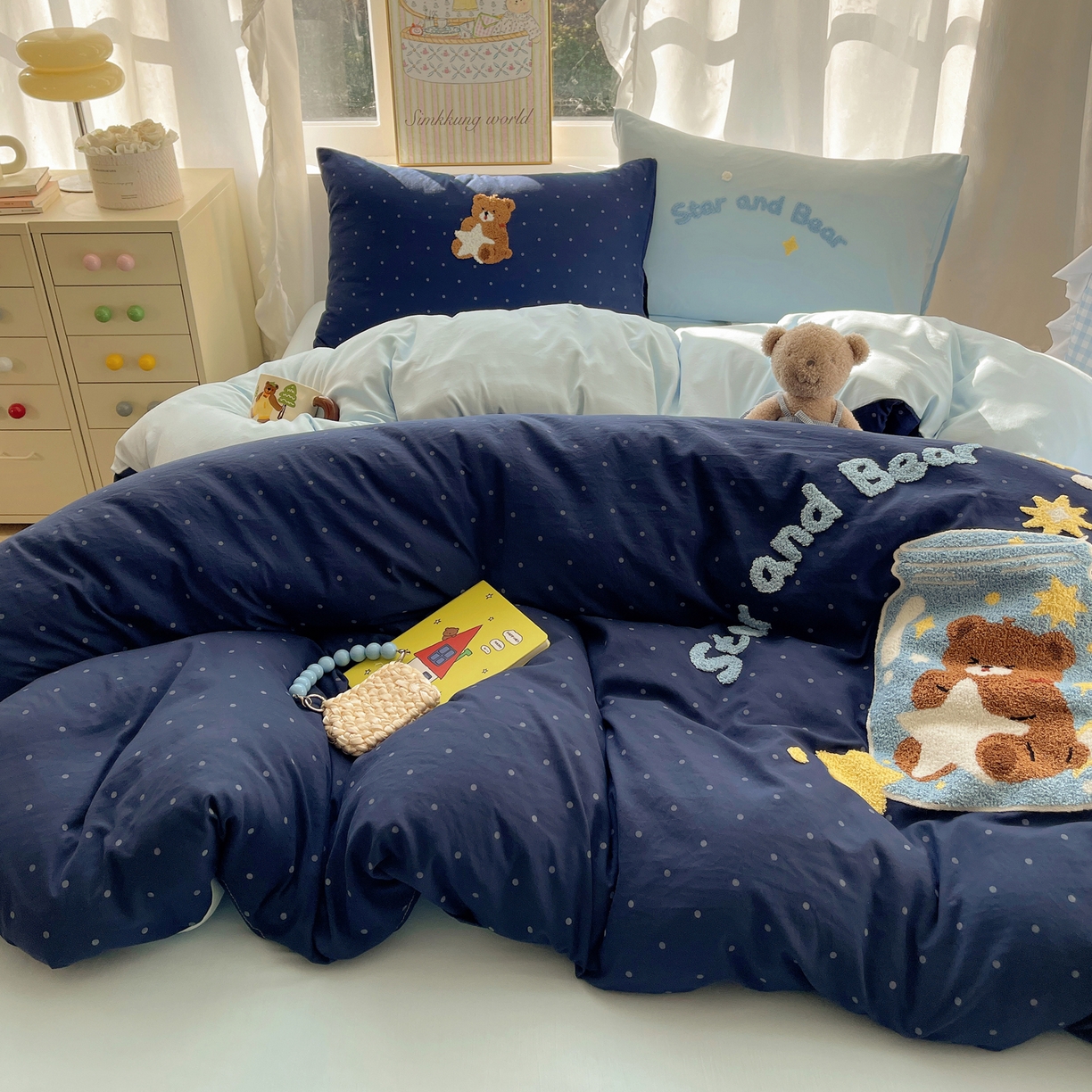 91家纺网 家纺一手货源 找家纺 韩都家居 2026春夏新款卡通云朵棉毛巾绣四件套-系列一 许愿熊