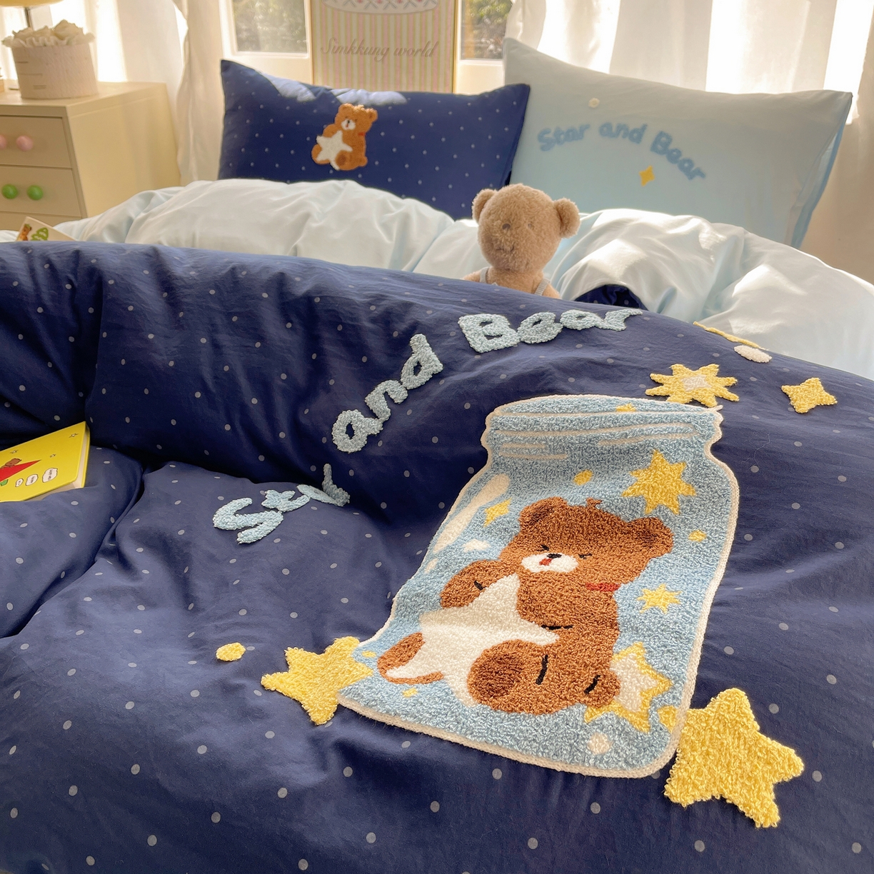 91家纺网 家纺一手货源 找家纺 韩都家居 2026春夏新款卡通云朵棉毛巾绣四件套-系列一 许愿熊