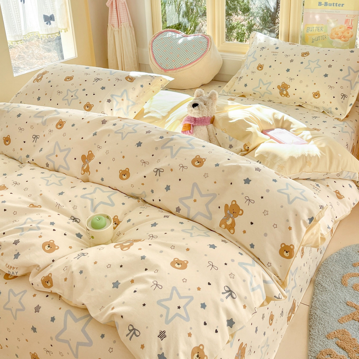 91家纺网 家纺一手货源 找家纺 莱通家纺 2026春夏新款全棉12868印花四件套单品系列-单被套 小熊天文馆