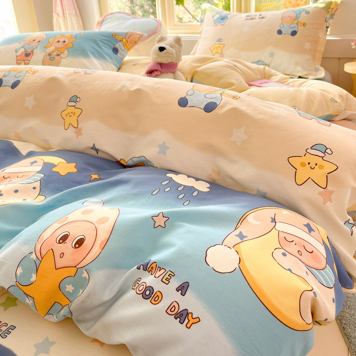 91家纺网 家纺一手货源 找家纺 莱通家纺 2026春夏新款全棉12868印花四件套单品系列-单被套 星梦童话