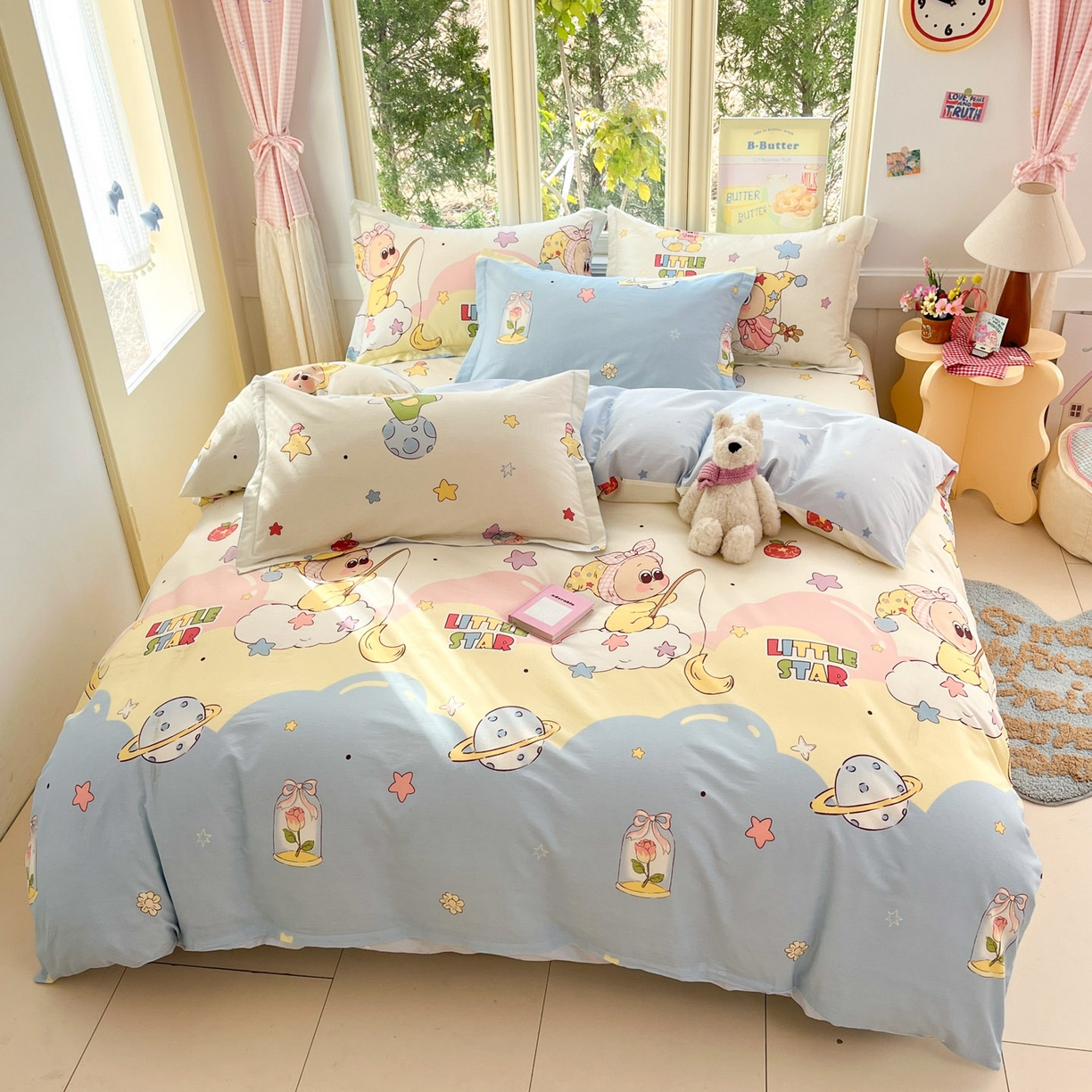 91家纺网 家纺一手货源 找家纺 莱通家纺 2026春夏新款全棉12868印花四件套单品系列-单被套 星星仔的梦