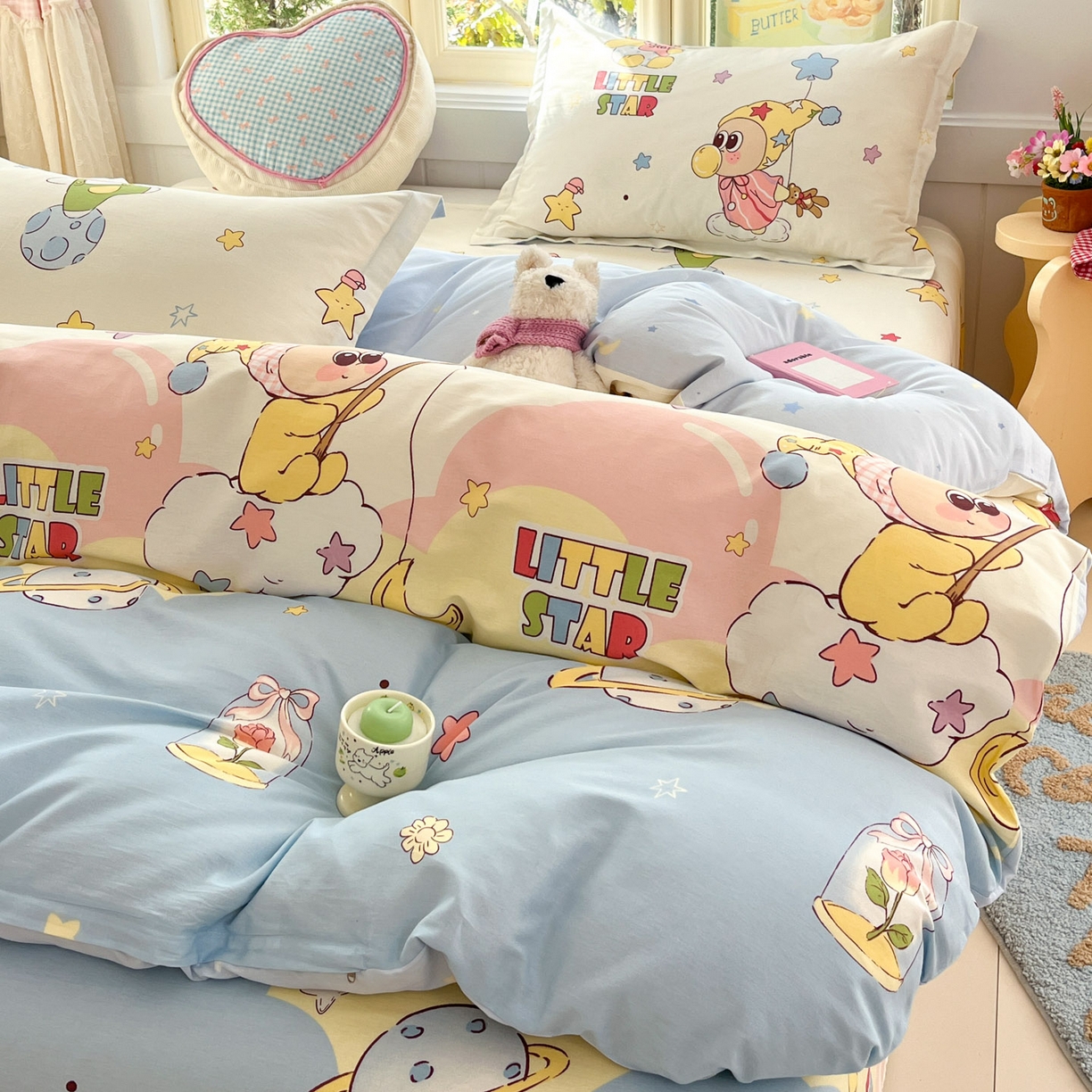 91家纺网 家纺一手货源 找家纺 莱通家纺 2026春夏新款全棉12868印花四件套单品系列-单被套 星星仔的梦