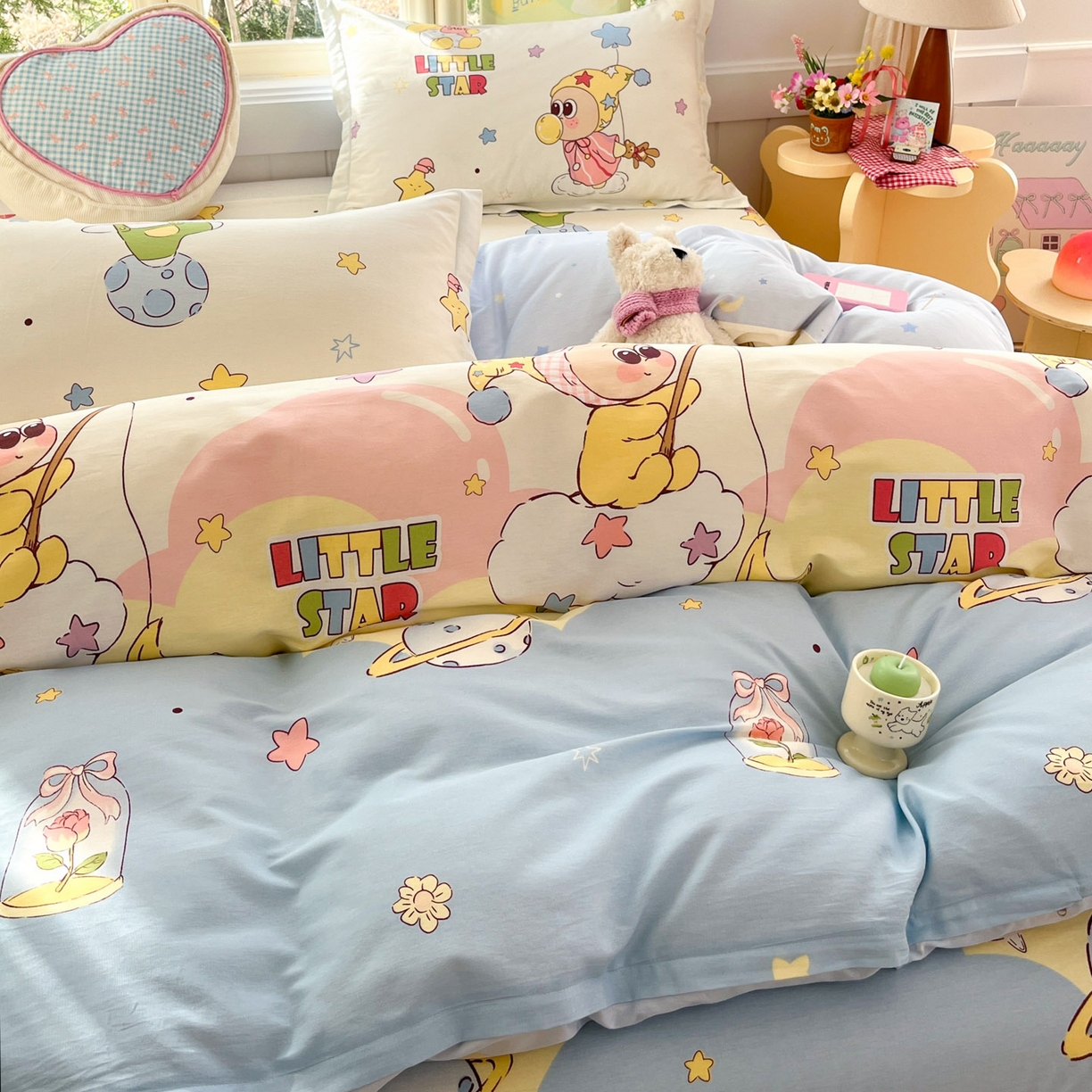 91家纺网 家纺一手货源 找家纺 莱通家纺 2026春夏新款全棉12868印花四件套单品系列-单被套 星星仔的梦