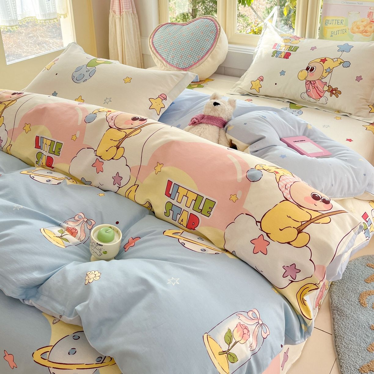 91家纺网 家纺一手货源 找家纺 莱通家纺 2026春夏新款全棉12868印花四件套单品系列-单被套 星星仔的梦