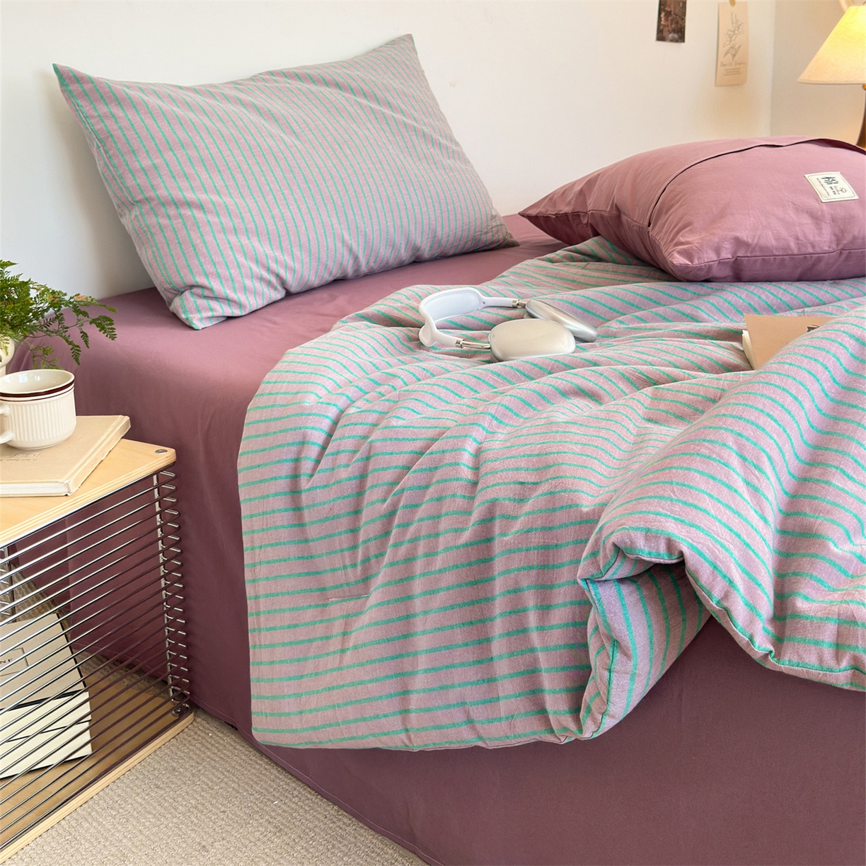 91家纺网 家纺一手货源 找家纺 （总）被窝家纺 2026新款莫兰迪条纹水洗棉懒人被被子被芯