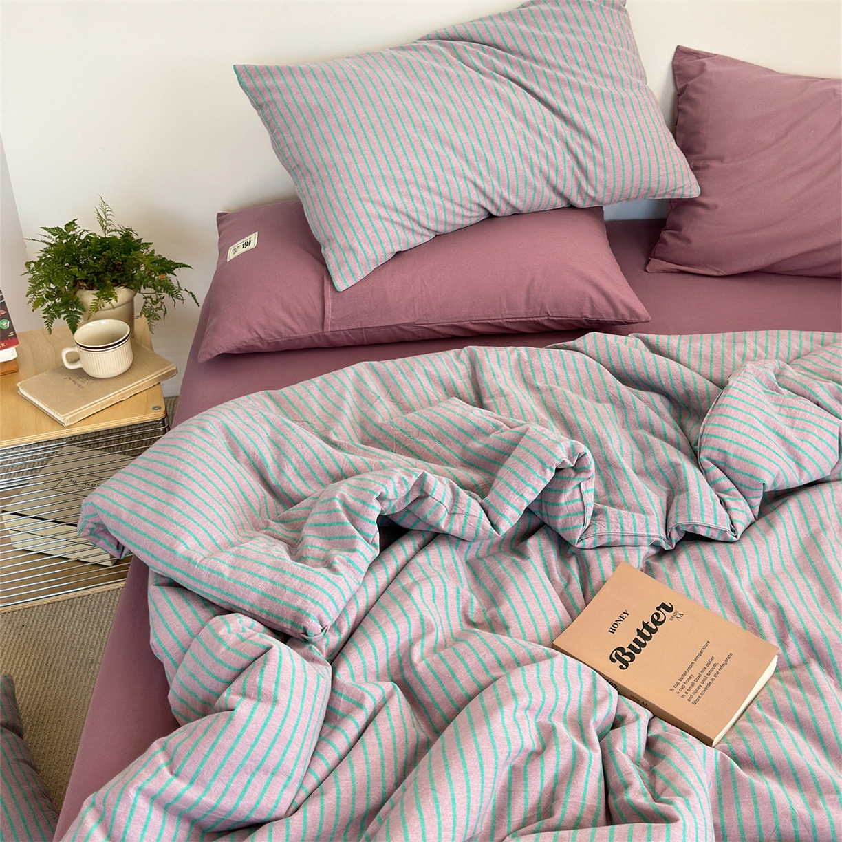 91家纺网 家纺一手货源 找家纺 （总）被窝家纺 2026新款莫兰迪条纹水洗棉懒人被被子被芯