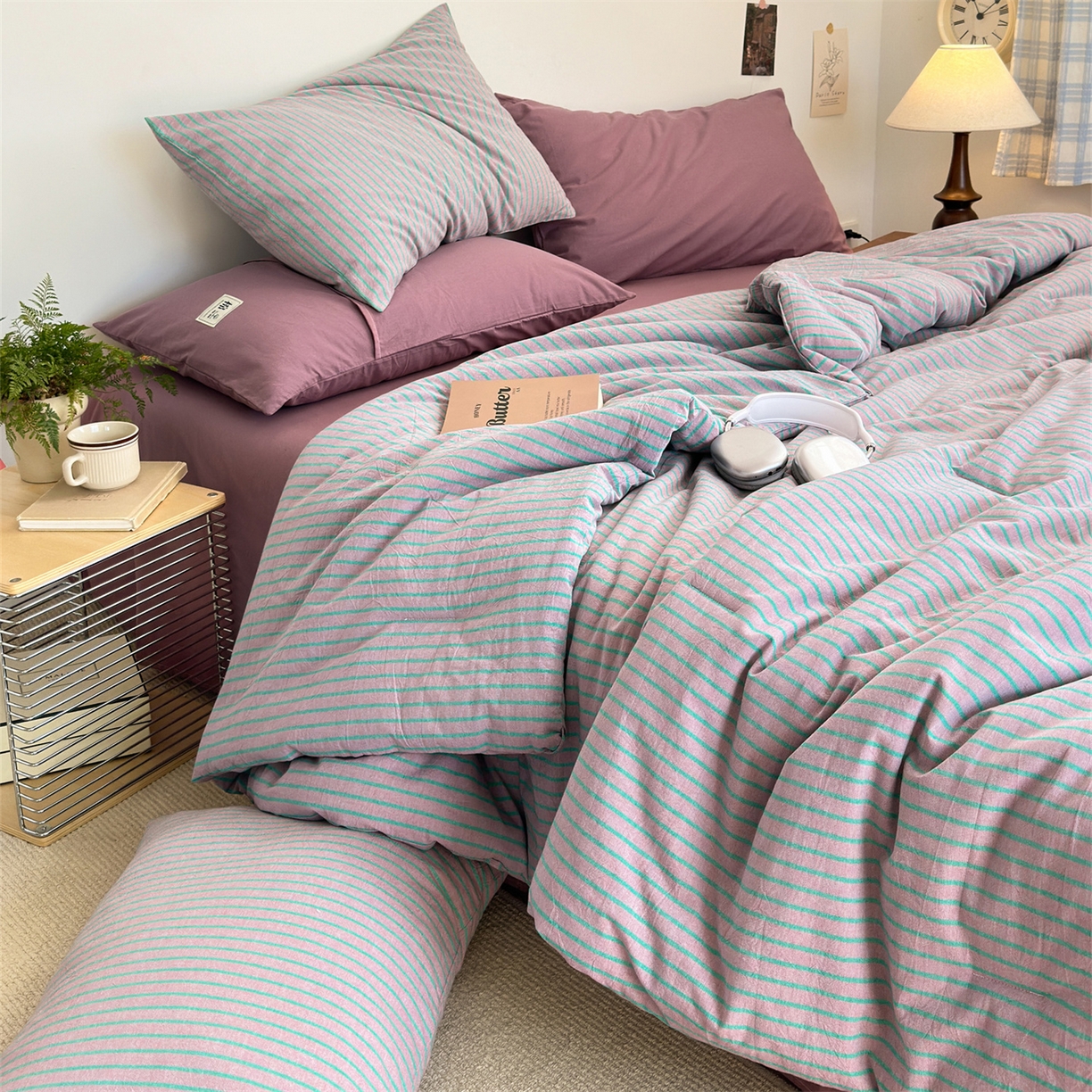 91家纺网 家纺一手货源 找家纺 （总）被窝家纺 2026新款莫兰迪条纹水洗棉懒人被被子被芯