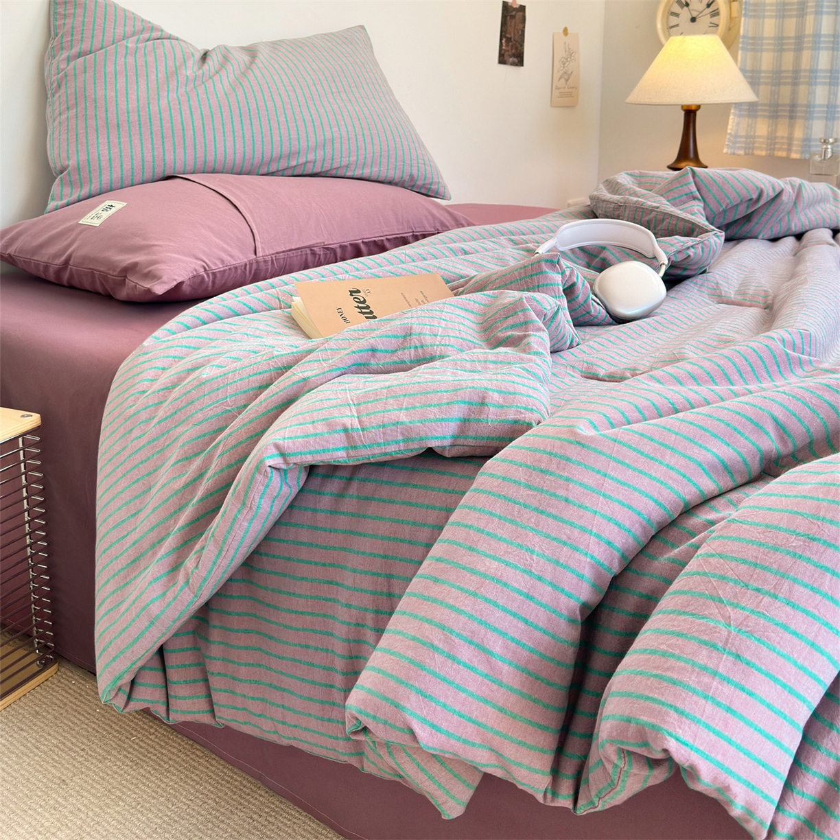 91家纺网 家纺一手货源 找家纺 （总）被窝家纺 2026新款莫兰迪条纹水洗棉懒人被被子被芯