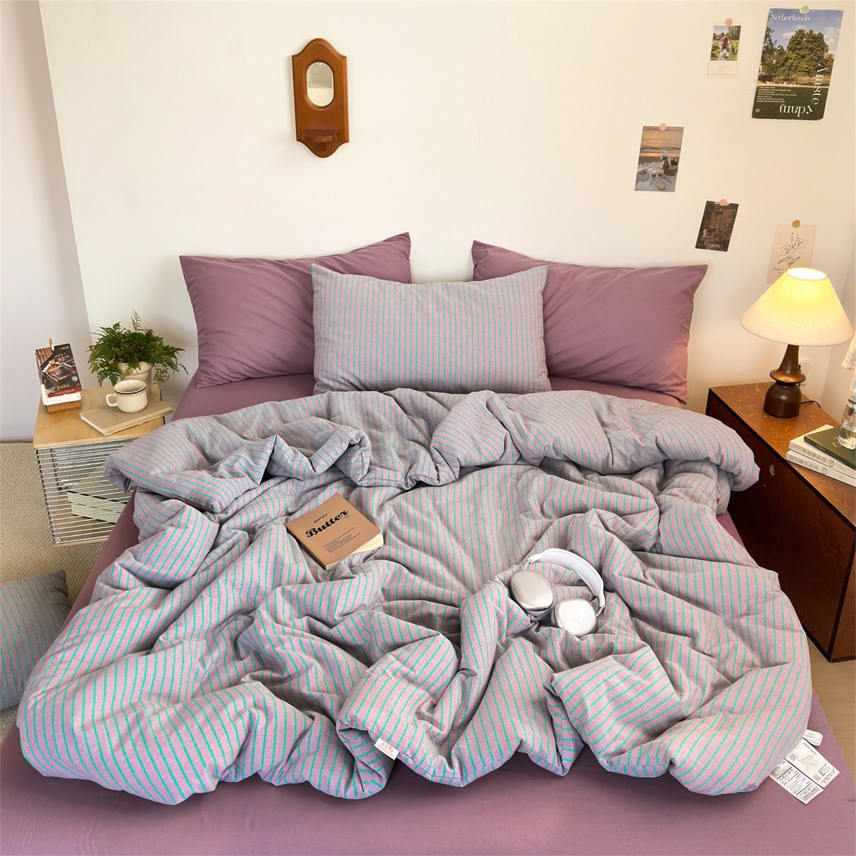 91家纺网 家纺一手货源 找家纺 （总）被窝家纺 2026新款莫兰迪条纹水洗棉懒人被被子被芯