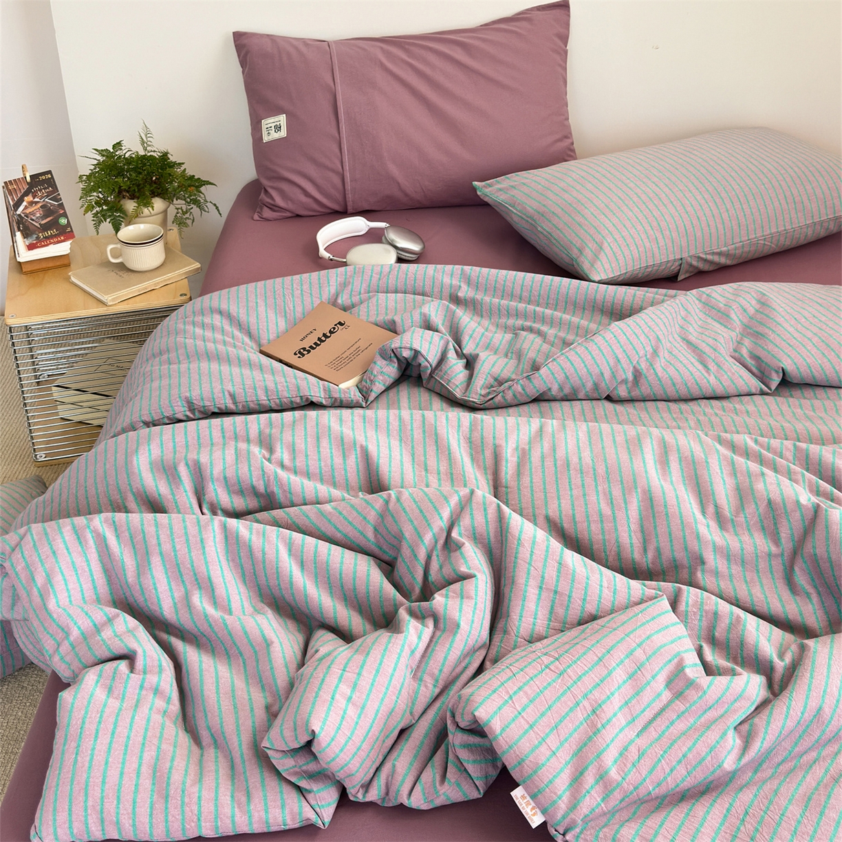 91家纺网 家纺一手货源 找家纺 （总）被窝家纺 2026新款莫兰迪条纹水洗棉懒人被被子被芯