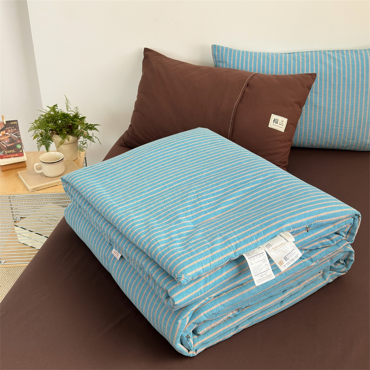 91家纺网 家纺一手货源 找家纺 （总）被窝家纺 2026新款莫兰迪条纹水洗棉懒人被被子被芯