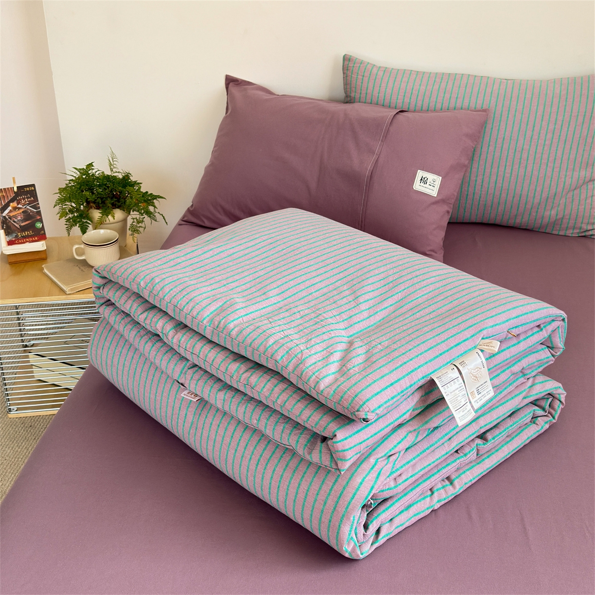 91家纺网 家纺一手货源 找家纺 （总）被窝家纺 2026新款莫兰迪条纹水洗棉懒人被被子被芯