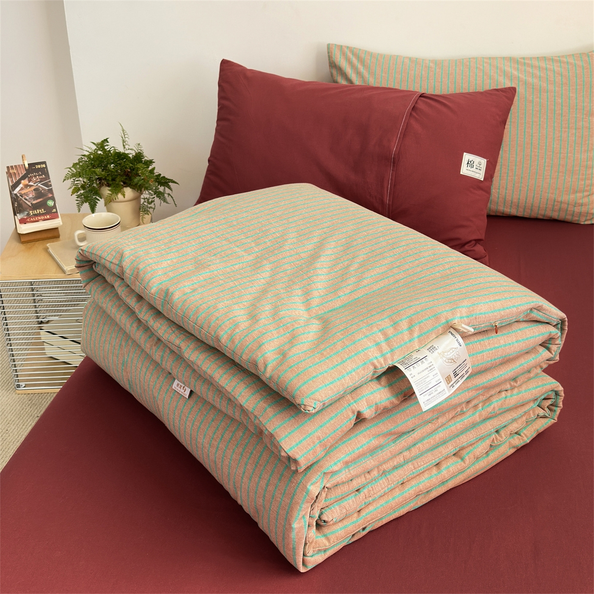 91家纺网 家纺一手货源 找家纺 （总）被窝家纺 2026新款莫兰迪条纹水洗棉懒人被被子被芯