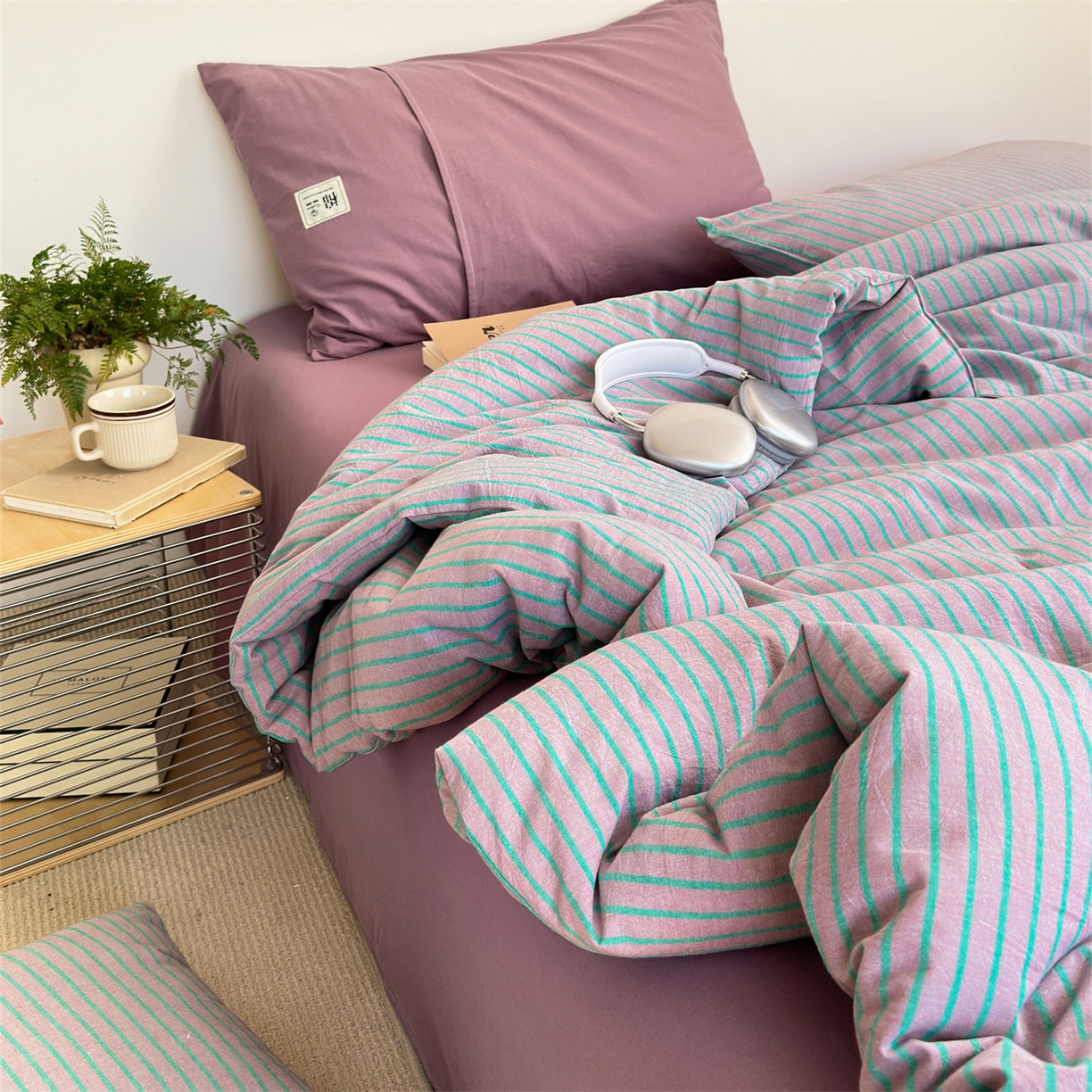 91家纺网 家纺一手货源 找家纺 （总）被窝家纺 2026新款莫兰迪条纹水洗棉懒人被被子被芯