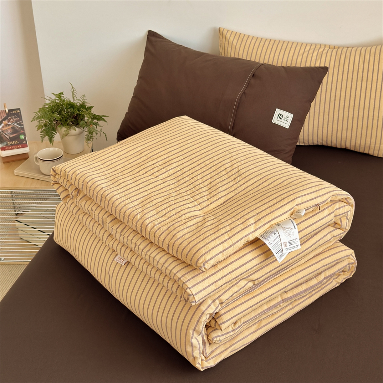 91家纺网 家纺一手货源 找家纺 （总）被窝家纺 2026新款莫兰迪条纹水洗棉懒人被被子被芯